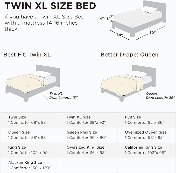 Bedsure Comforter Duvet Insert - Quilted Comforters Twin XL Size, All Season Duvet, Down Alternative Bedding Comforter with 8 Tabs,Gifts for Women/Men,Cream,Twin XL 92 x 68 Inches