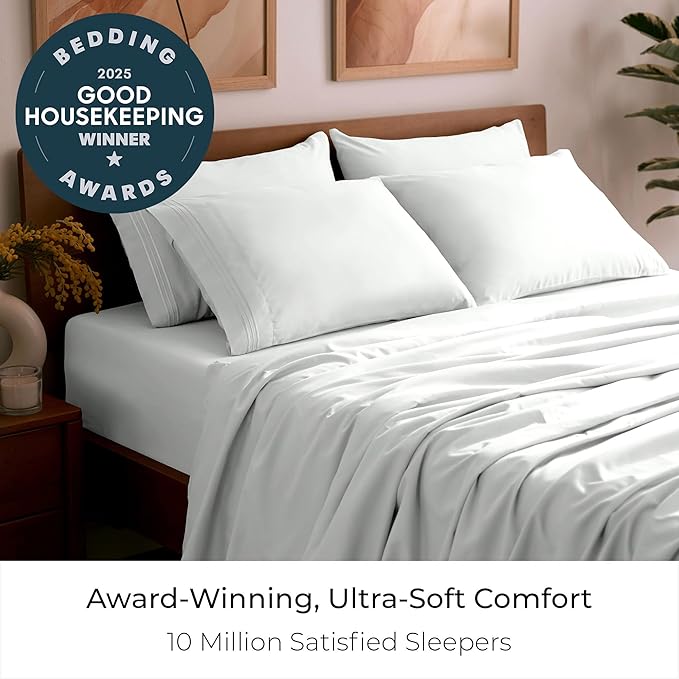 Mellanni California King Sheet Set - 6-Piece Iconic Collection Bedding, (Including 4 Pillowcases), 21-Inch Extra Deep Pocket, Easy Care, Ultra Soft, Cooling Sheets, Brushed Microfiber - Ivory