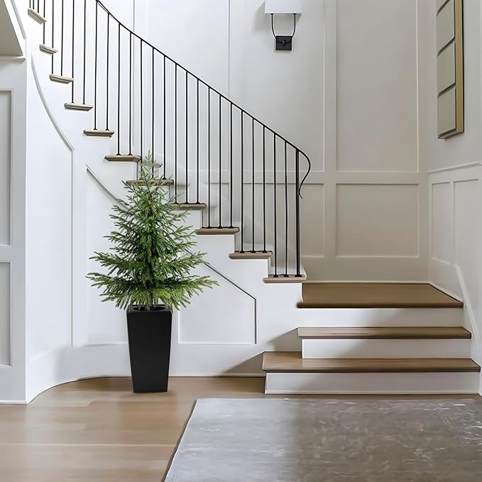 2 Pack 4FT Artificial Norfolk Pine Trees, Real Feel Faux Christmas Tree with Square Black Pot, Pet Safe PPC Material, Indoor Outdoor Plants for Front Porch, Living Room Decor