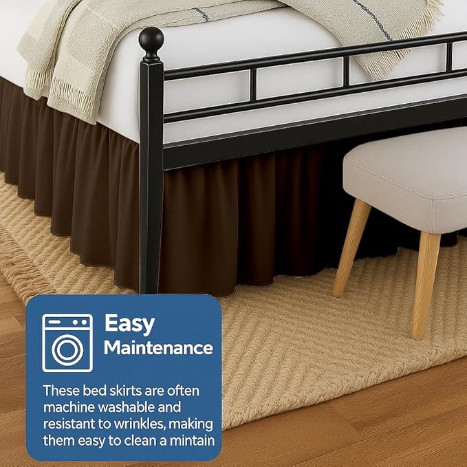 Ruffled Bed Skirt Split Corners with Platform, Tailored Fit Hotel Quality Wrinkle Free Ultra-Soft Microfiber Dust Ruffle, Upto 21 Inch Drop, Full, Chocolate