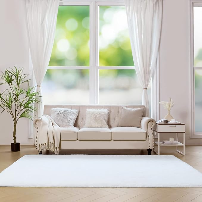 duduta White Soft Fluffy Rectangle Rug 3x5 ft, Shag Furry Plush Throw Rug for Bedroom Nursery Living Room Home Decor