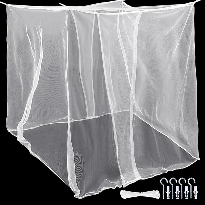 4 Corners Mosquito Net for Mosquiteros para Camas Bed Canopies Netting Bed Drapes Rectangular Mosquito Mesh for Camping Home Outdoor Travel(White B,L75 X W71 X H79 Inch,2 Opening)