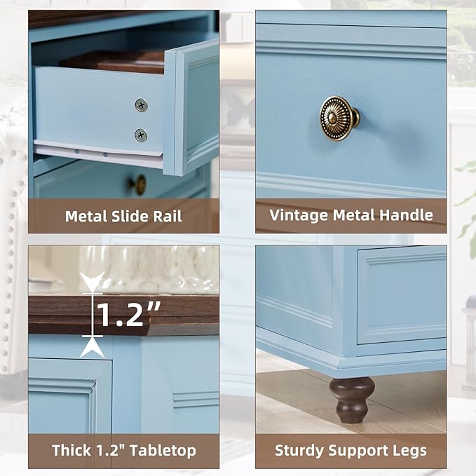 24" Wide Farmhouse Night Stand Set of 2,Large End Table with 3 Drawers & Metal Handle,Light Blue Wood Dresser for Bedroom Cabinet, Bed Side Table Chest of Drawers,Nightstand for Living Room