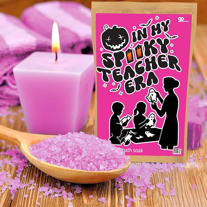 Spooky Teacher Era Bath Soak Pink Rose Sea Salt Spa Gift Funny Halloween Gag Gift for Women, Relaxing Teacher Appreciation Boo Basket Filler
