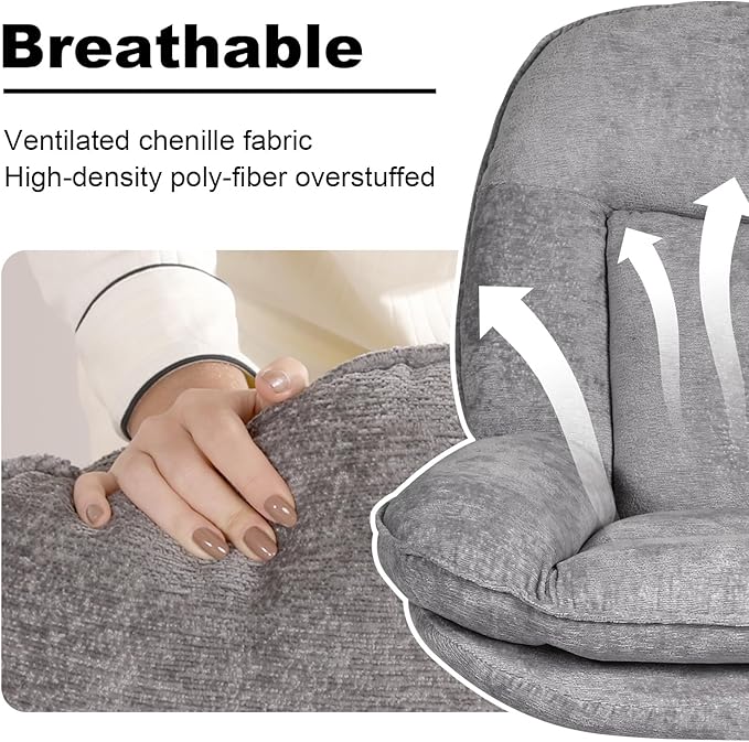 360°Free Swivel Accent Chair Set of 2 for Living Room, Slightly 20°Rocking, 24" High Backrest Upholstered Armchair, Ergonomic Design, Chenille Breathable Soft Fabric Modern Single Sofa, Gray