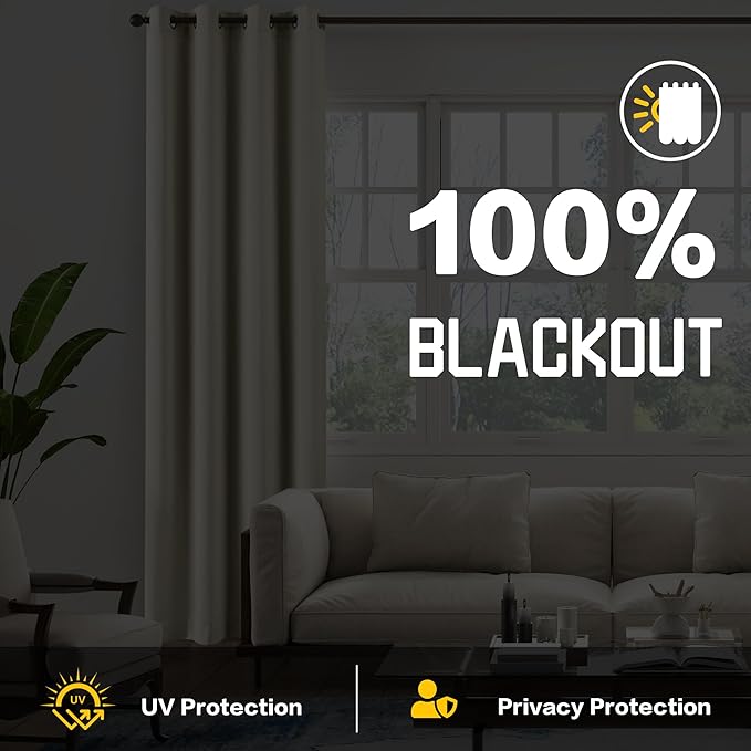 3-in-1 Layers Heavy Duty Noise Canceling Curtains for Bedroom Grommet Full Blackout Window Drapes Thermal Insulation Curtains for Living Room (1 Panel, Beige, 50" x 84")