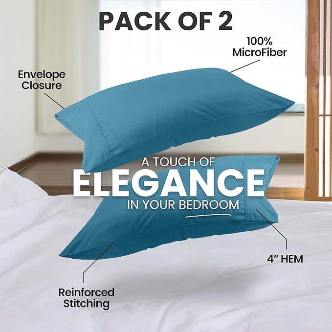 Pillow Covers by Utopia Bedding - Queen Size 2-Pack – Soft Brushed Microfiber – Perfect for Hospitals, Hotels, Guest Rooms – Oeko-TEX Certified, 20x30 Inches (Denim Blue)