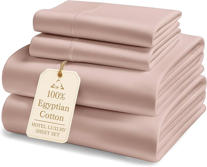 100% Egyptian Cotton Sheets Queen Size - 1000 Thread Count Naturally Cooling & Breathable, Silky Sateen Weave Queen Sheet Set, Soft & Durable Hotel Luxury Sheets, 15" Snug Fit Deep Pockets -Sepia Rose