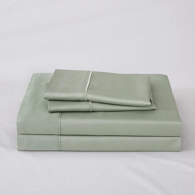 Linen World Cooling Bed Sheets Set King Size,100% Organically Grown Viscose Sheets,Deep Pocket Up to 16",4 Pieces Silky Soft,Breathable Bedding Sheets & Pillowcases(Sage Green,King)