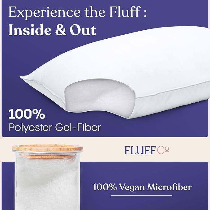 FluffCo Down Alternative Pillows King Size Set of 2 - King Bed Pillows for Sleeping - Made in USA - Cooling Surface and Machine Washable for Side, Back, and Stomach Sleepers