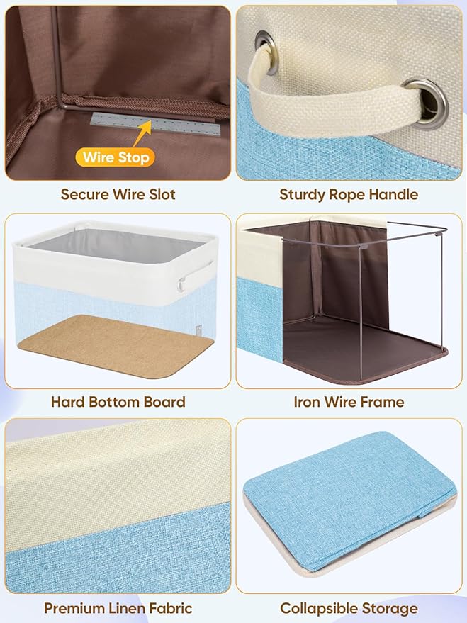 BALEINE 1 Pack Fabric Storage Bins for Shelves, Linen Storage Baskets for Organizing, Decorative Closet Bins for Clothes, Home (Green, 17''x13''x10.5'')