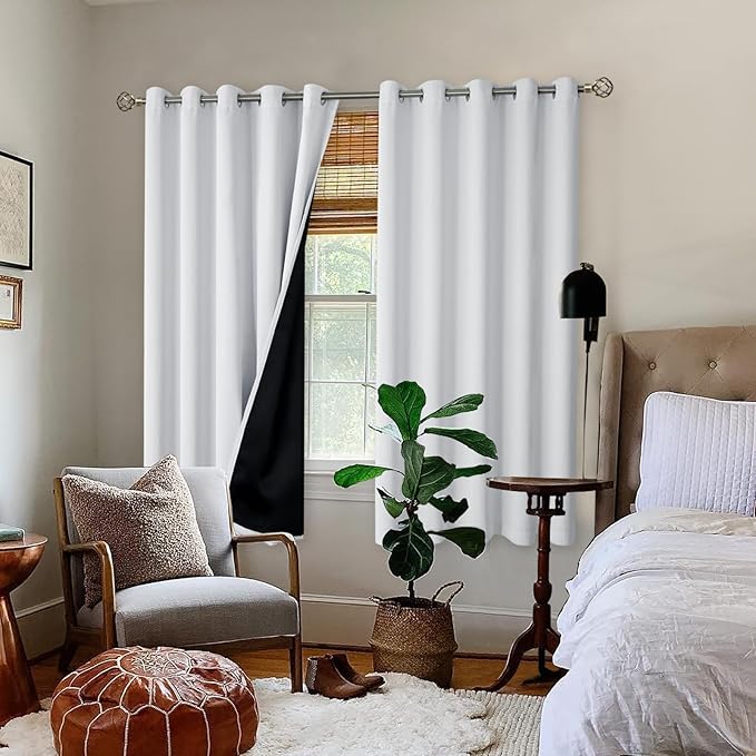 BGment Greyish White 100% Blackout Curtains for Bedroom 63 Inch Length 2 Panels Set, Thermal Insulated Full Light Blocking Grommet Noise Cancelling Window Curtains for Nursery, 60 Inch Wide Each