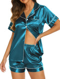 Ekouaer Silk Pajamas for Women Short Sleeve Sleepwear Soft Button Down Loungewear 2 Piece Satin Pjs Shorts Set