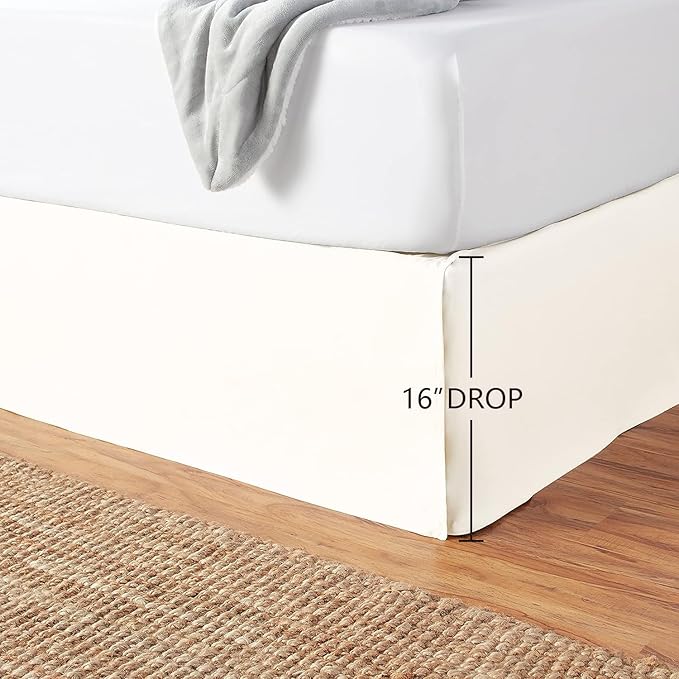 Amazon Basics Lightweight Pleated Bed Skirt, Full, Off White, Solid