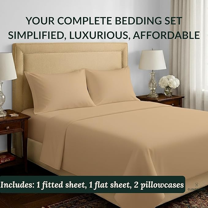 Cloud Scape Linen 100% Egyptian Cotton King Sheets Set – 400 Thread Count, 4-Piece Soft Hotel Quality Bedding Set,Deep Pockets up to 16”, Linen