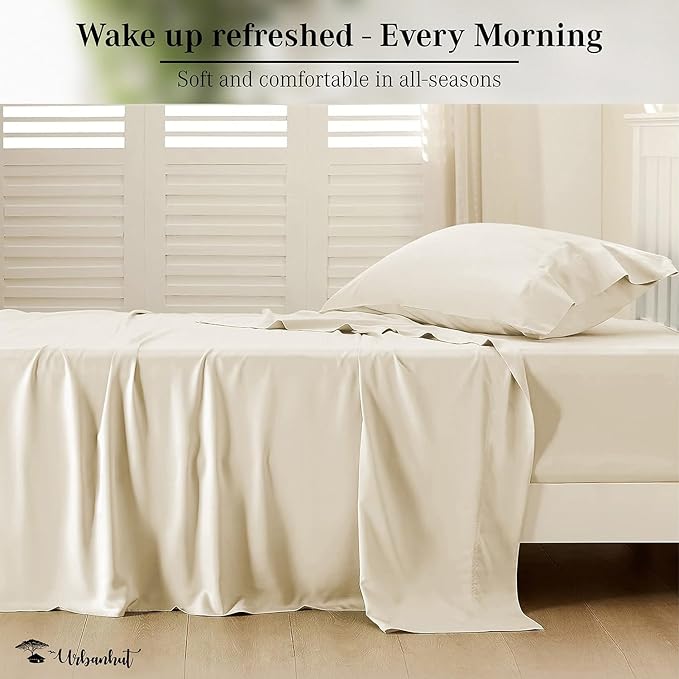 URBANHUT 800 Thread Count 100% Cotton Twin Size Sheets, Luxury 4 Piece Twin Bedsheets, Hotel Sheets Sateen Finish - Better Than Egyptian, 14" Elasticized Deep Pocket - Ivory