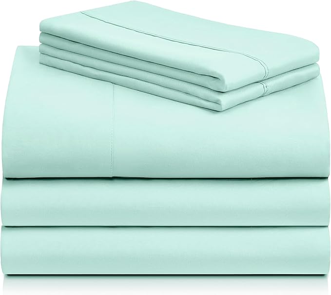 LuxClub 5 PC Sheet Set Bed Sheets Deep Pockets 16" Eco Friendly Wrinkle Free Cooling Machine Washable Hotel Bedding Silky Soft - Aquamarine Split King