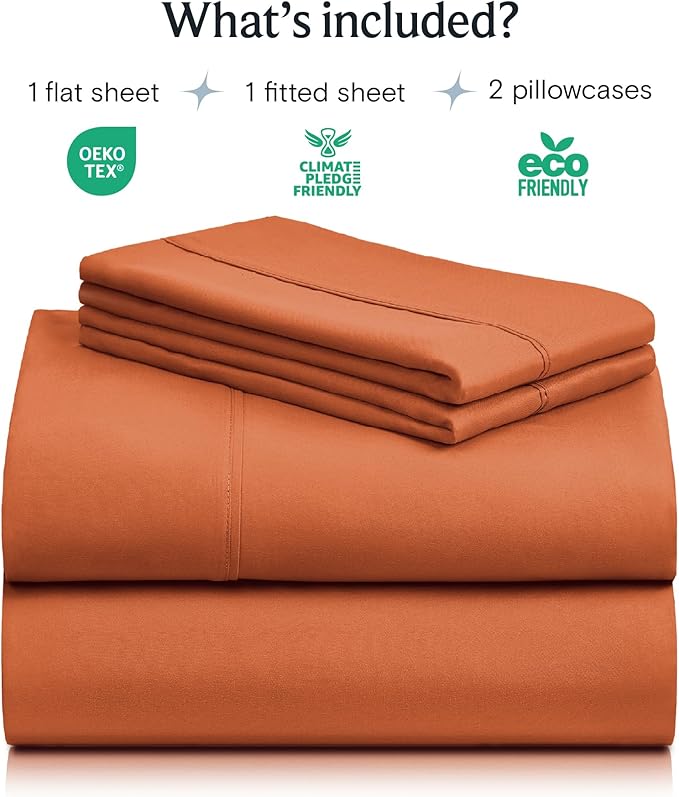 LuxClub 4 PC California King Sheet Set, Deep Pockets Wrinkle Free Cooling Bed Sheets Hotel Bedding for Women, Men, Includes 1 Fitted Sheet, 1 Flat Sheet and 2 Pillowcases-Autumn Orange