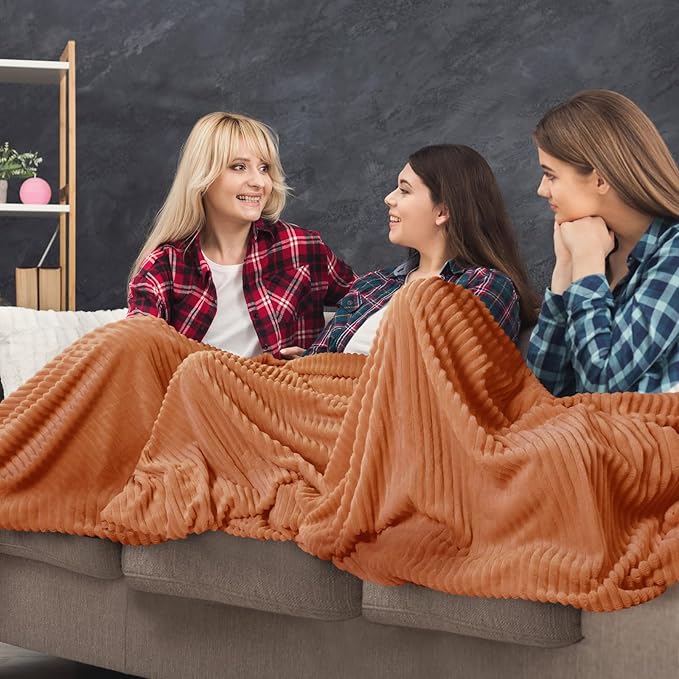 Buryeah 12 Pcs Flannel Throw Blanket Bulk 50 x 60 in Sleepover Blanket Outdoor Wedding Throw Lightweight, Oeko-tex Standard 100 Certified for Sofa Homeless Gifts (Terracotta)