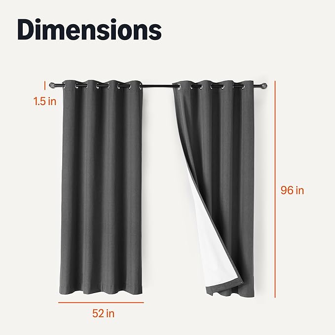 Amazon Basics 100% Blackout Curtains with Grommets, 2 Panels, 52 x 96 Inches, Black
