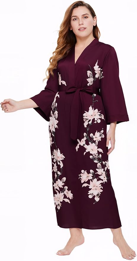 BABEYOND Kimono Robe Cover up with Box Long Floral Satin Sleepwear Silky Bathrobe Bachelorette Robe