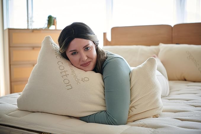Naturepedic Organic Latex Pillow - Queen Bed Pillow with Soft Comfort - Luxury Pillow with Adjustable Fill for Comfortable Sleeping, Back Support and Neck Pain Relief