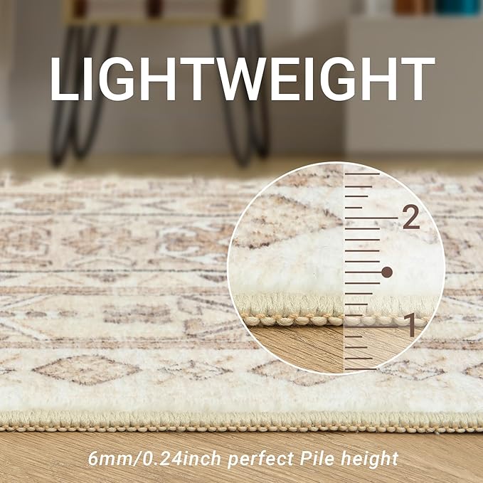 zesthome 9x12 Area Rugs,Stain Resistant Washable Rug,Ultra-Thin Rugs for Living Room,Bedroom,Non-Slip Backing Home Decor Large Area Rug (Cream/Beige,9'x12')