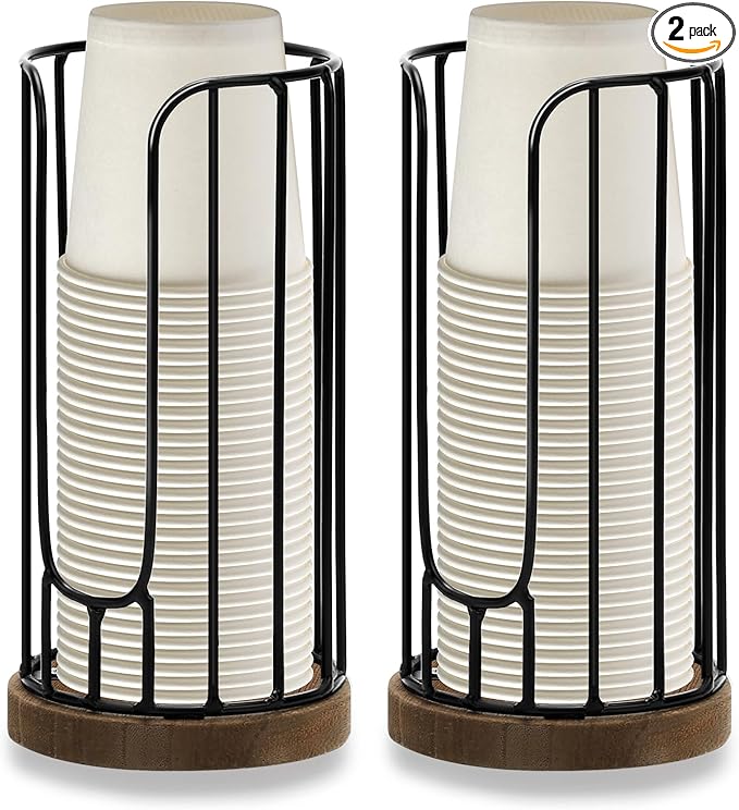 Heightened Rural Style Bathroom Cup Dispenser, 2 Pack Small Disposable Paper Cup Holder, 3oz Disposable Mouthwash Cup Storage Rack, Iron Bathroom