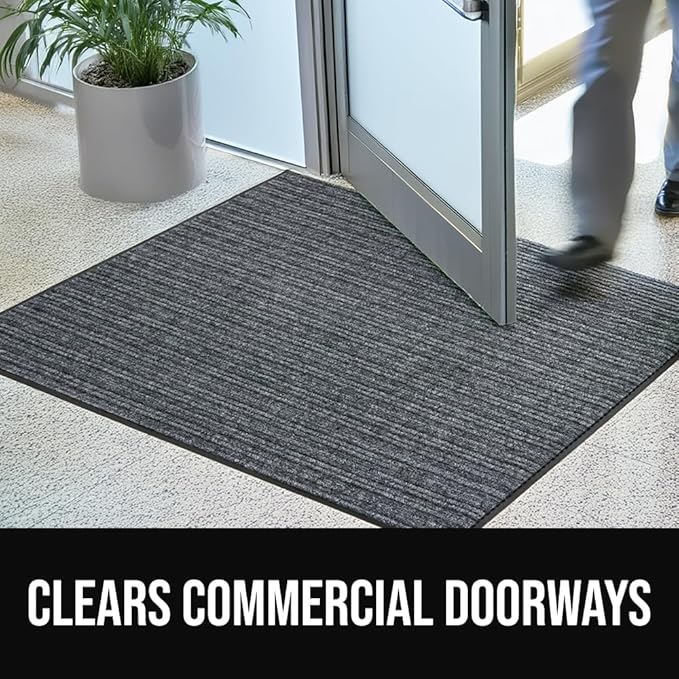 GORILLA GRIP Waterproof Traffic Guard Door Mat, 60x36, Heavy Duty Entryway Mats, Strong Rubber Back Commercial Utility Rugs for Office Hallway, Garage Floor and Home, Low Profile Carpet, Light Gray