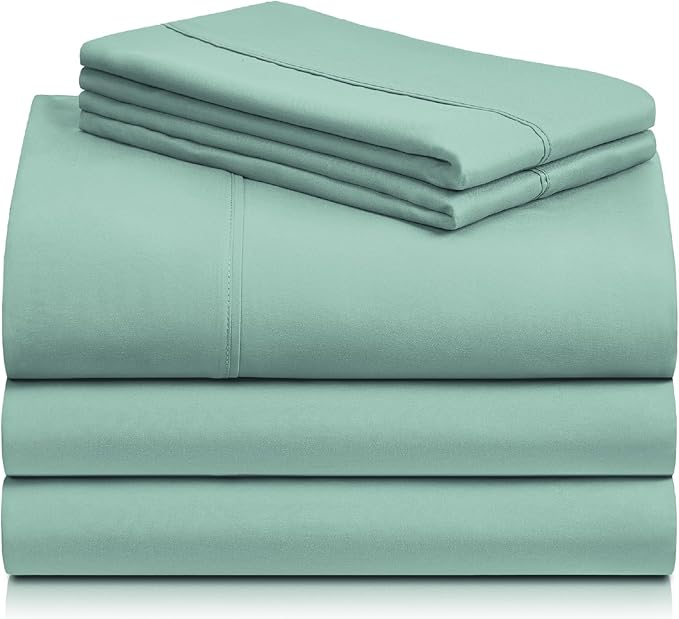 LuxClub 5 PC Split King Sheet Set, Deep Pockets Wrinkle Free Cooling Bed Sheets Hotel Bedding for Women, Men, Includes 2 Fitted Sheet, 1 Flat Sheet and 2 PillowcasesSoft Light Teal