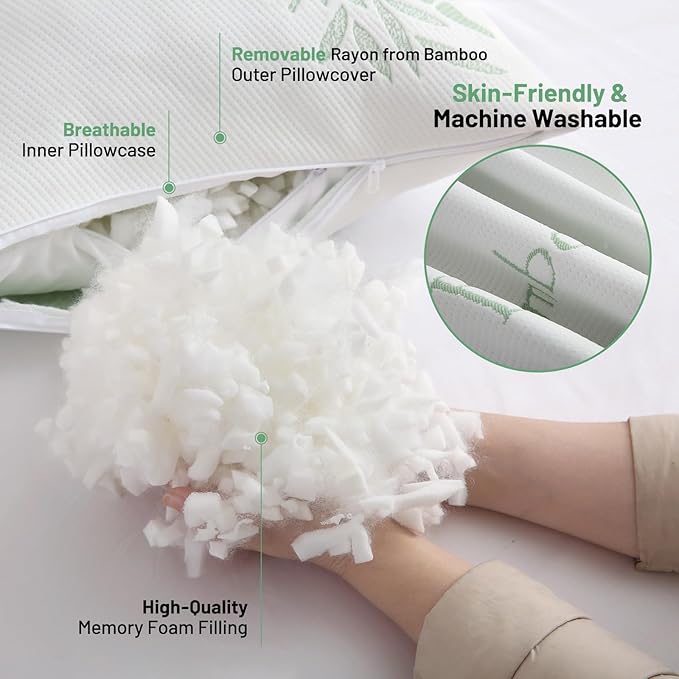 Body Pillow for Adults, Memory Foam Long Pillow for Side Sleeper, Fluffy and Firm Full Body Pillow with Removable Pillowcase,Adjustable Filling,20×54 Inch,Green