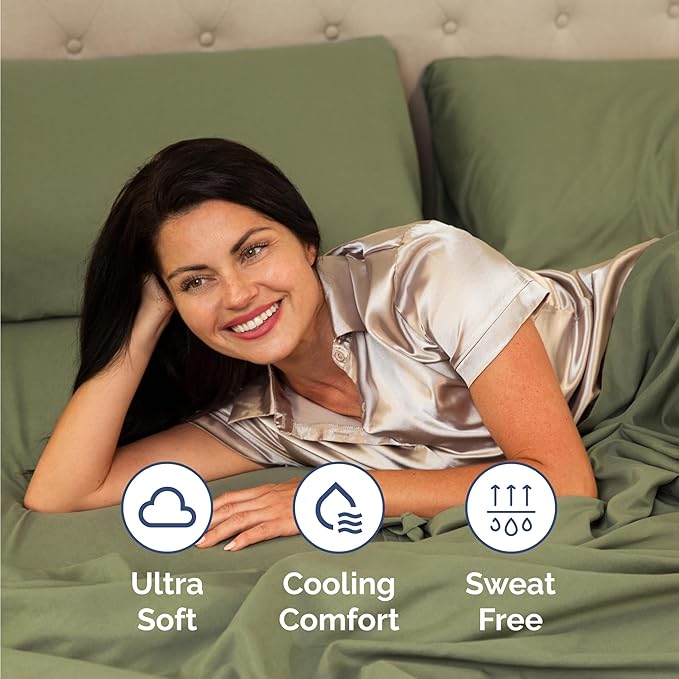 Twin 4 Piece Sheet Set - Cooling, Comfy & Breathable - Hotel Luxury Bedding, Includes Fitted Sheet for Women, Men, Kids & Teens - 1 Flat, 1 Fitted Sheet, 2 Pillowcases with Deep Pockets - Sage Green