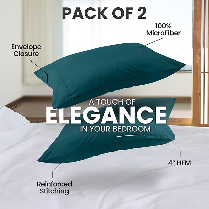 Pillow Covers by Utopia Bedding - Queen Size 2-Pack – Soft Brushed Microfiber – Perfect for Hospitals, Hotels, Guest Rooms – Oeko-TEX Certified, 20x30 Inches (Teal)