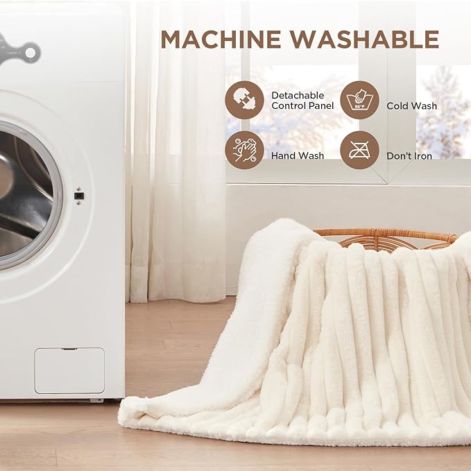 Westinghouse Electric Blanket Queen Size, Super Cozy Luxury Faux Fur & Sherpa Heated Blanket with 10 Heating Levels & 1-12 Hours Auto Off, Fast Heating Blanket, Machine Washable, 84x 90 Inch, Beige