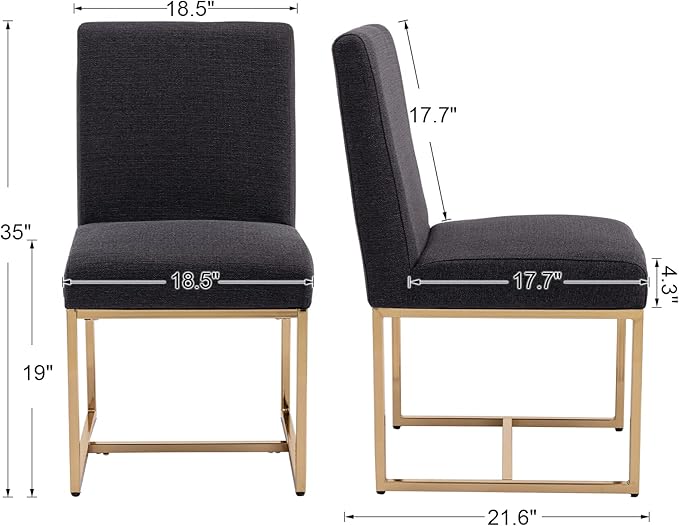 CIMOTA Black Modern Dining Chairs Set of 6, Upholstered Dining Room Chairs Armless Guest Side Chair with Gold Base for Dining Room/Kitchen, Charcoal Black, 6PCS