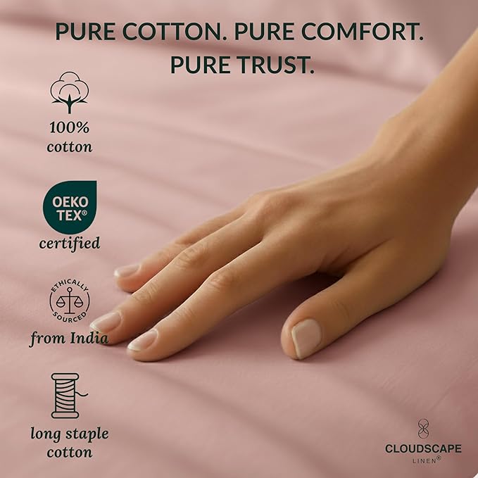 Cloud Scape Linen 100% Egyptian Cotton Split King Sheet Set for Adjustable Bed,400 Thread Count, 5 Pcs Bedding Set, Soft, Breathable and Durable, Deep Pockets up to 17, Sepia Rose