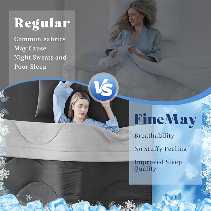 Cooling Comforter Queen Size, Double-Sided Cooling Blanket for Hot Sleepers & Night Sweats, Arc-Chill Q-Max > 0.4 Breathable Ice Blanket, Lightweight Cold Comforter (80''x90'', Dark Grey)