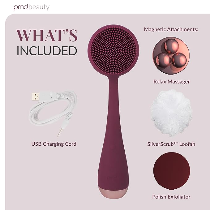 PMD Clean Body - Smart Body Cleansing Device with Silicone Brush & Three Interchangeable Attachments - Waterproof - SonicGlow Vibration - Cleanse, Exfoliate, & Massage Body