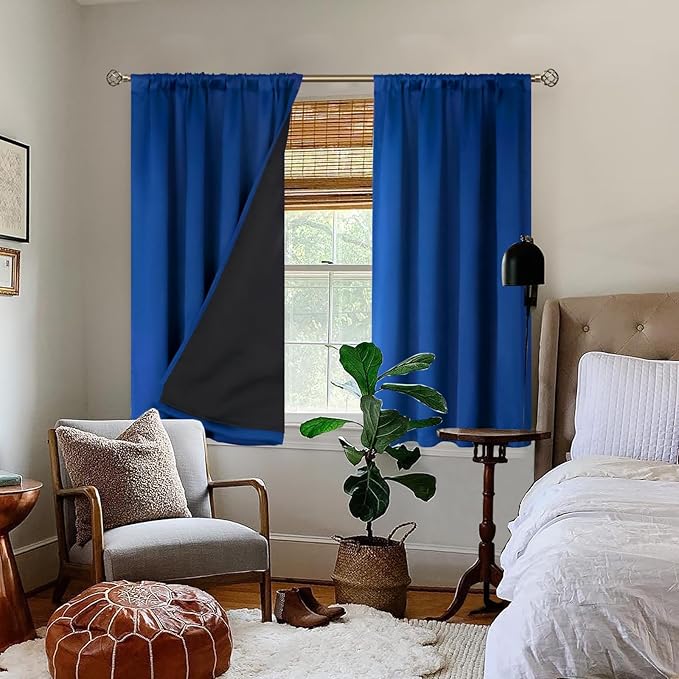 BGment Blackout Curtains for Bedroom 54 Inch Length, Short Thermal Insulated Full Room Darkening Small Window Curtains, Each Window Curtains 2 Panels, 52 x 54 Inch, Royal Blue
