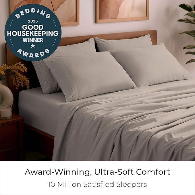 Mellanni King Sheet Set - 6-Piece Iconic Collection Bedding, (Including 4 Pillowcases), 21-Inch Extra Deep Pocket, Easy Care, Ultra Soft, Cooling Sheets, Brushed Microfiber - Tan
