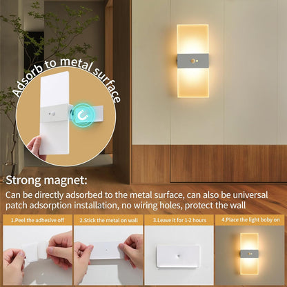 Motion Sensor Rechargeable Light, White LED Closet Light with USB-C Charging, Magnetic Mount, Auto On/Off for Hallway, Bathroom, Pantry, Under Cabinet, Battery Operated