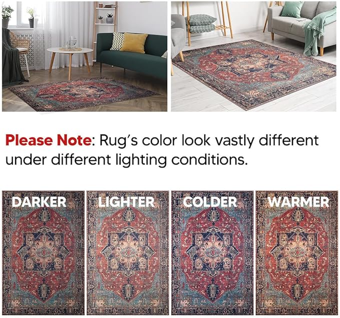 Keen Home Design 5x7 Rug - Machine Washable Area Rug with Non-Slip Backing, Ideal for Living Room, Dining Room, Bedroom - Vintage, Easy Clean, Durable, Low Pile Rug - (5' x 7')