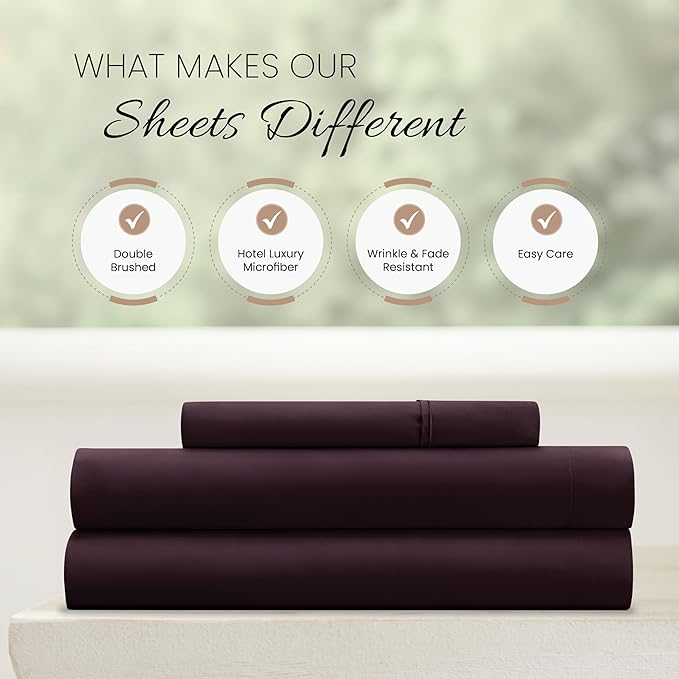Linen Market Bed Sheets for Twin Size Bed (Purple) - Sleep Better Than Ever with These Soft and Cooling Twin Sheets - Deep Pocket Fits 16" Thick Beds - 3 Piece Twin Sheet Set