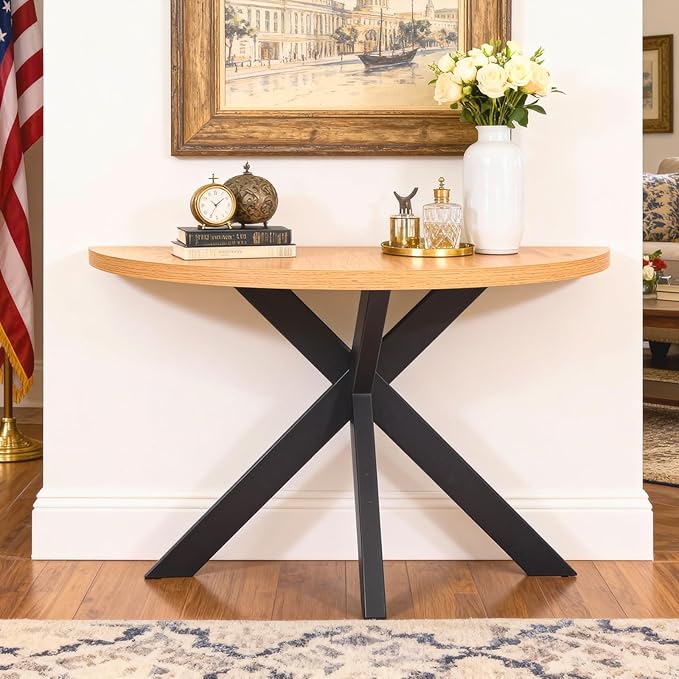Half Moon Table for Small Spaces,45" Wood Entry Console Table with Adjustable Metal Legs,Hallway