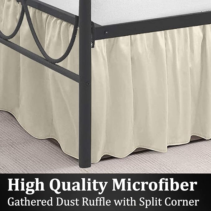 SKY BEDDINGS - King Size Ruffled Bed Skirt with Split Corners - 14 Inch Drop Dust Ruffle Bed Skirt with Platform Three Sided Coverage - 100% Microfiber, Ivory