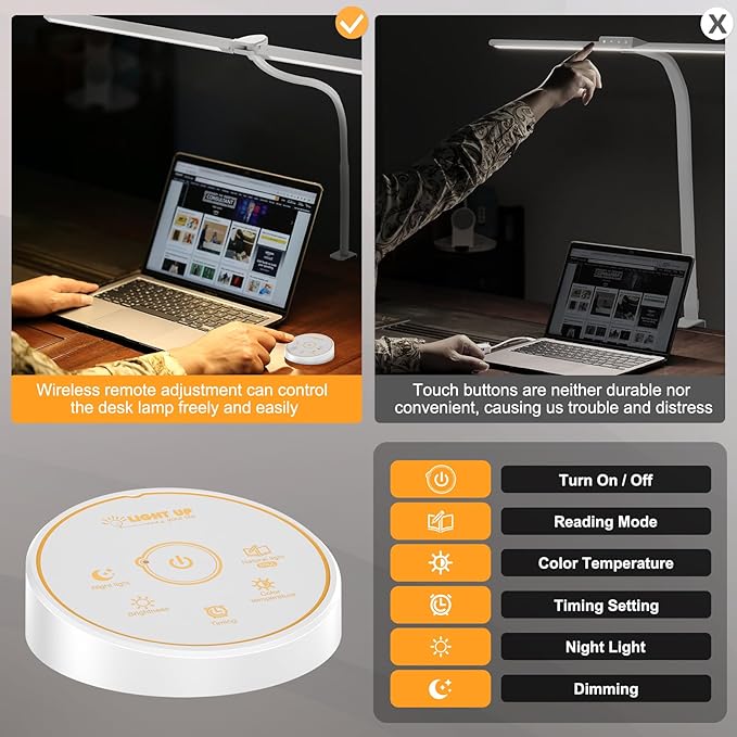Led Desk Lamp for Office Home - Eye Caring Architect lamp with Clamp,Dual Screen Computer Monitor Work Smart Light: 24W 5 Color Flexible Adjustable Lighting Table Lamp for Study Drafting Beige
