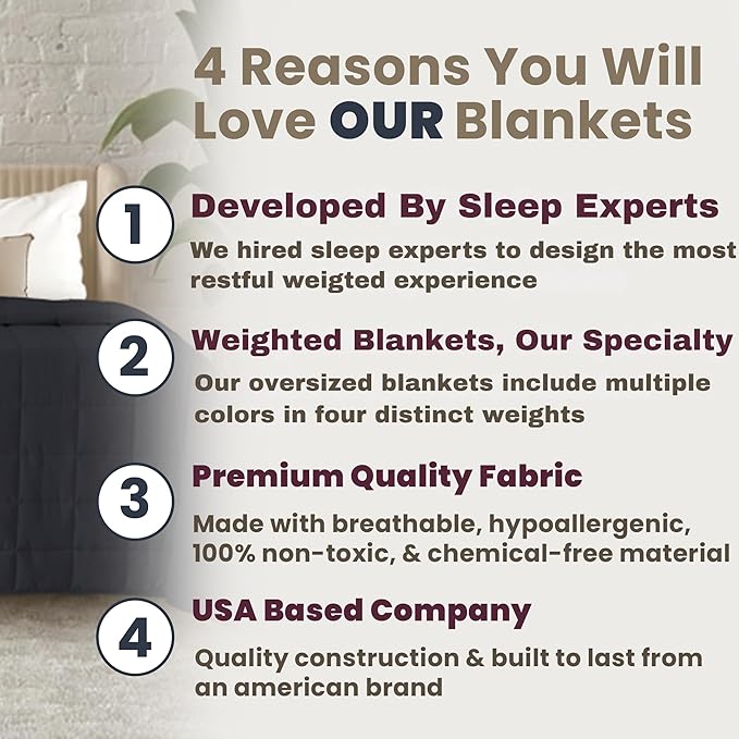 HomeSmart 40 lbs Weighted Blanket King Size, Oversized Heavy Blanket, Fits Standard and California King Beds, Black
