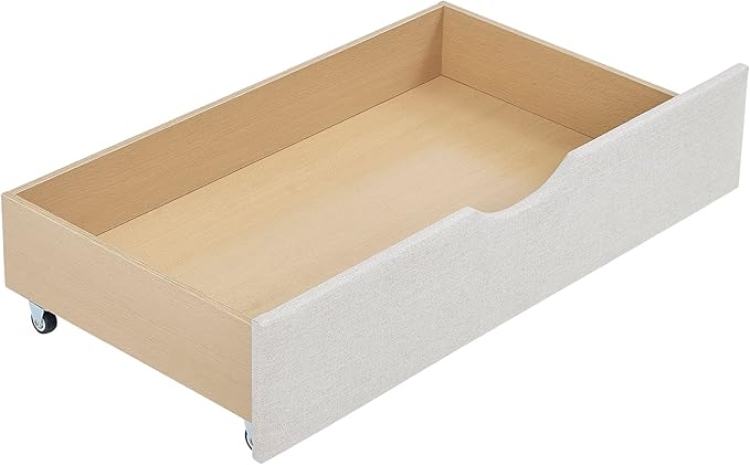 Favfurish Full Size Daybed with 2 Storage Drawers,Linen Upholstered Sofa Bed W/Button on Back & Copper Nail on Waved Shape Armrests,No Spring Box Need,Wood Bedframe for Living Room Bedroom Dorm,Beige