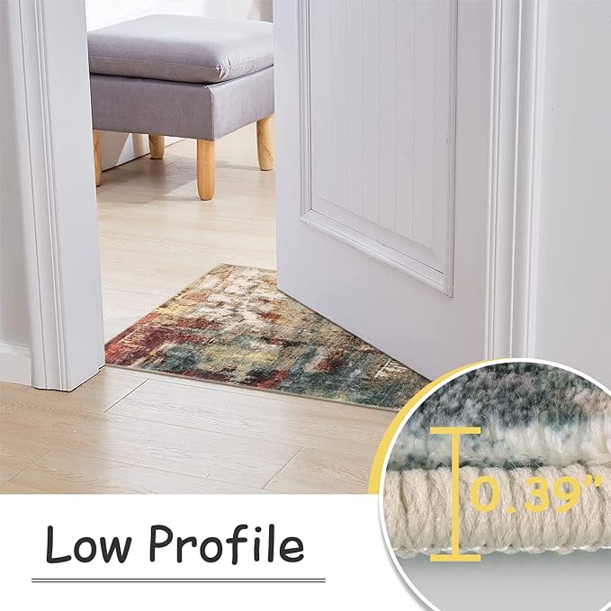 Lahome Modern Abstract Bathroom Runner Rug, 2x4.3 Red Entryway Carpet Runner Rugs with Rubber Backing, Soft Washable Non Slip Laundry Room Rugs and Mats for Bedroom Door Foyer Kitchen Hallway