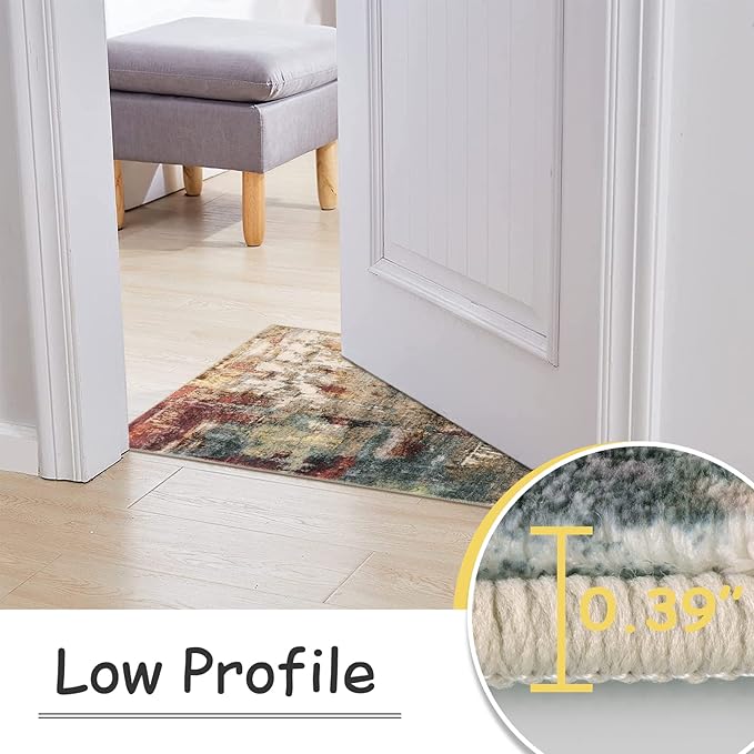 Lahome Modern Abstract Area Rug - 2x3 Washable Small Entryway Rug for Kitchen Non-Slip Front Doormat, Contemporary Faux Wool Soft Floor Indoor Carpet for Bathroom,Red/Multi